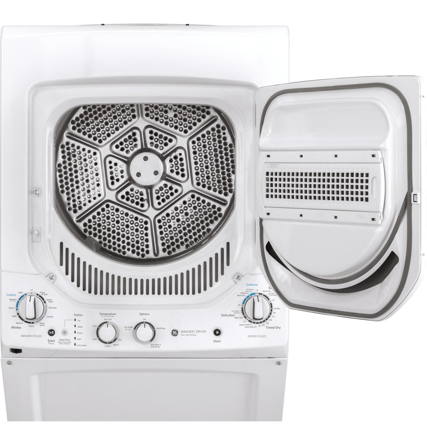 GUD24GSSMWW GE Unitized Spacemaker® 2.3 cu. ft. Capacity Washer with Stainless Steel Basket and 4.4 cu. ft. Capacity Gas Dryer