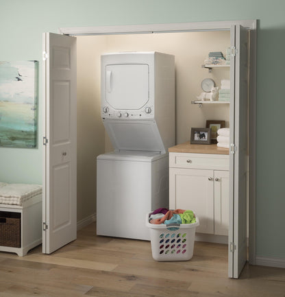 GUD24GSSMWW GE Unitized Spacemaker® 2.3 cu. ft. Capacity Washer with Stainless Steel Basket and 4.4 cu. ft. Capacity Gas Dryer