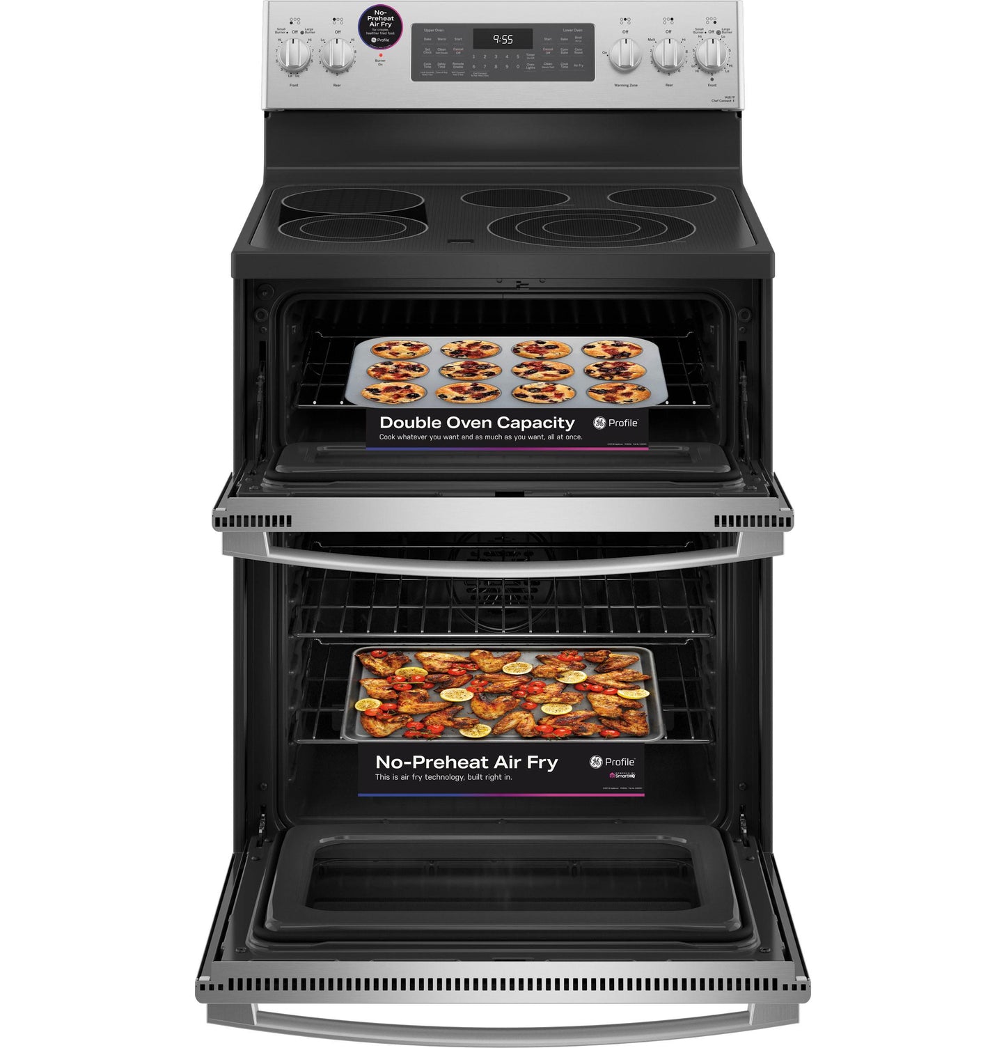 PB965YPFS GE Profile™ 30" Smart Free-Standing Electric Double Oven Convection Range with No Preheat Air Fry