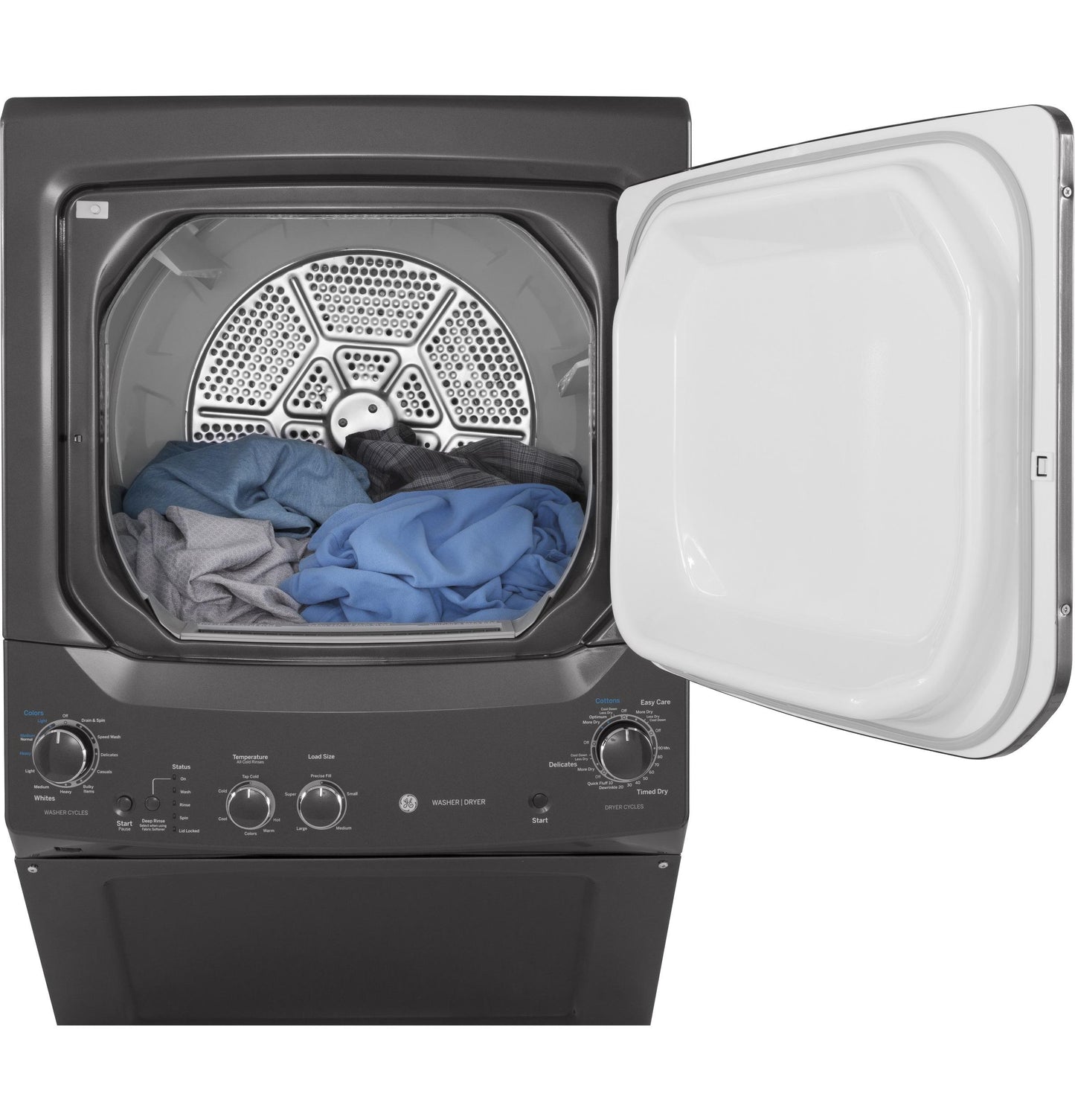 GUD27GSPMDG GE Unitized Spacemaker® 3.8 cu. ft. Capacity Washer with Stainless Steel Basket and 5.9 cu. ft. Capacity Gas Dryer