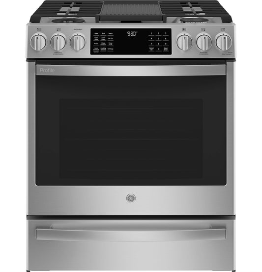 P2S930YPFS GE Profile™ 30" Smart Dual Fuel Slide-In Front-Control Fingerprint Resistant Range