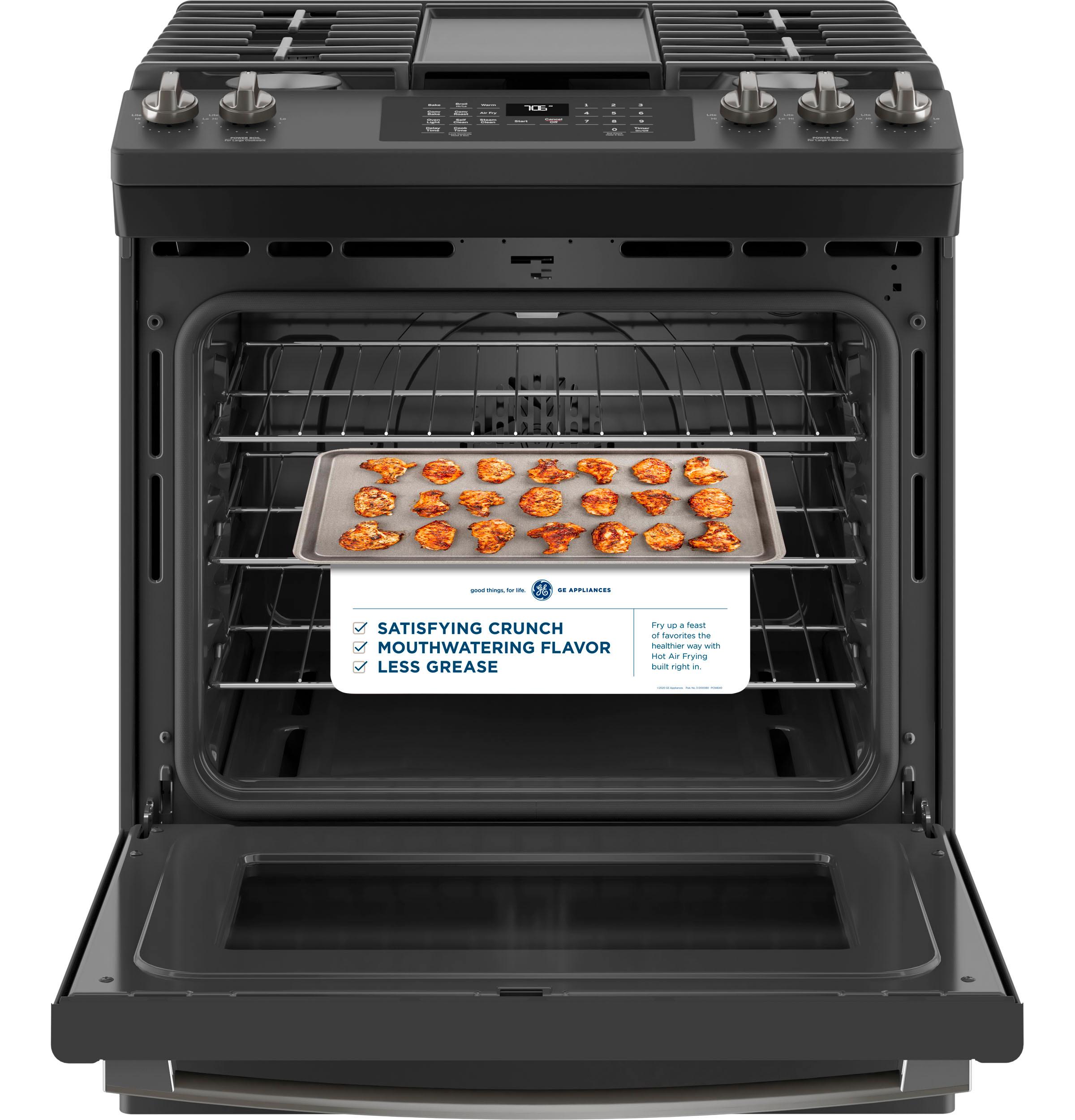 GE® 30" Slide-In Front-Control Convection Gas Range with No Preheat Air Fry