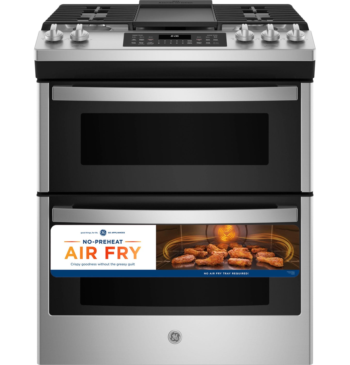 JGSS86SPSS GE 30" Slide-In Front Control Gas Double Oven Range