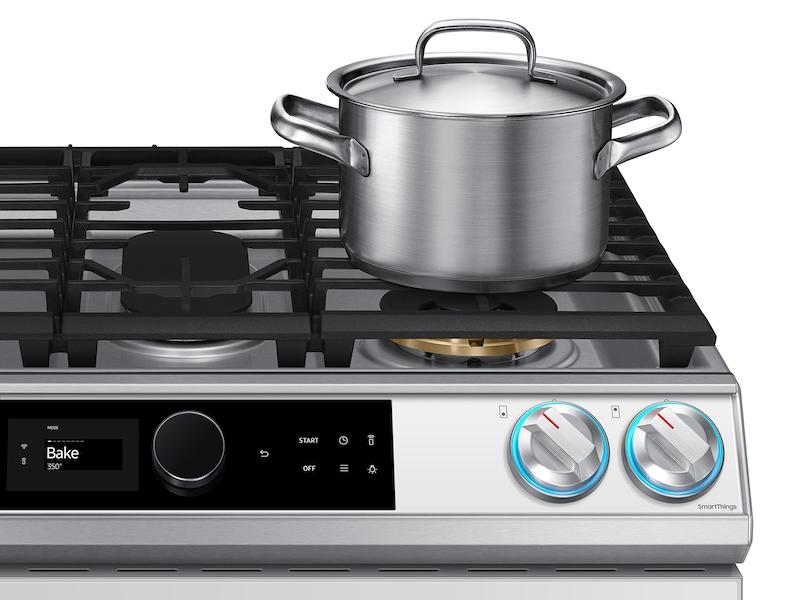 Bespoke Smart Slide-in Gas Range 6.0 cu. ft. with Smart Dial, Air Fry & Wi-Fi in White Glass