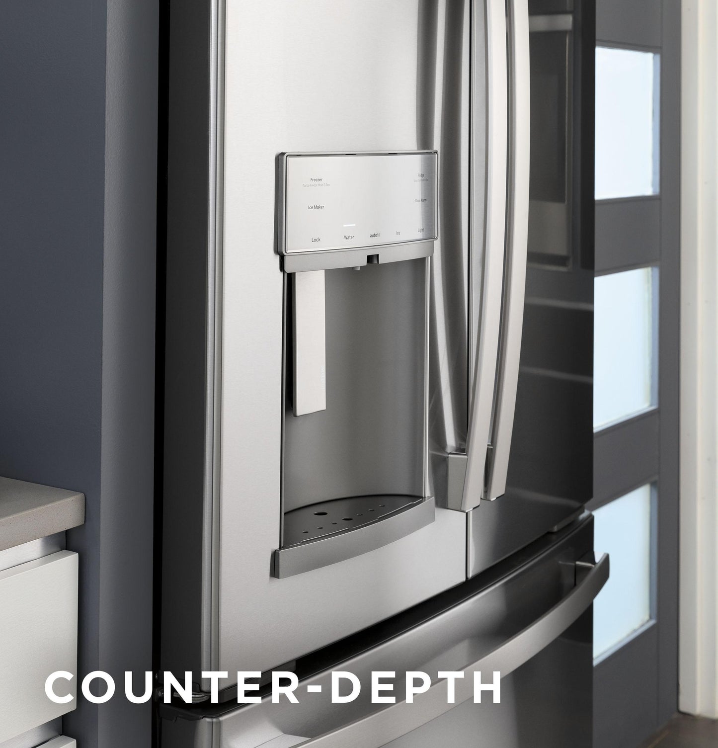 PYE22KYNFS GE Profile™ ENERGY STAR® 22.1 Cu. Ft. Counter-Depth Fingerprint Resistant French-Door Refrigerator with Hands-Free AutoFill