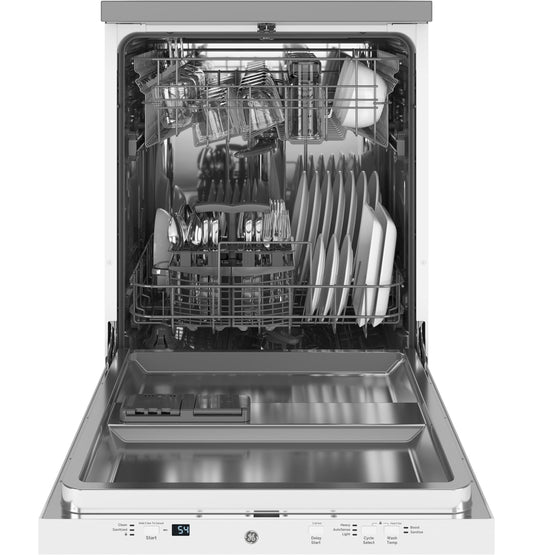 GPT225SGLWW GE® ENERGY STAR® 24" Stainless Steel Interior Portable Dishwasher with Sanitize Cycle
