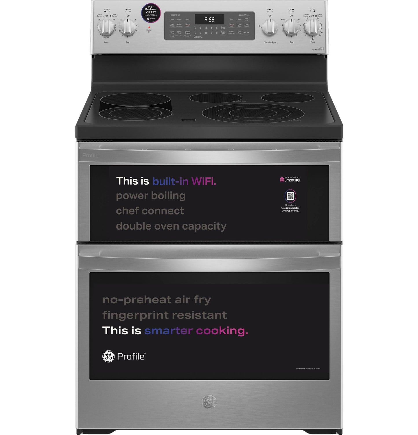PB965YPFS GE Profile™ 30" Smart Free-Standing Electric Double Oven Convection Range with No Preheat Air Fry
