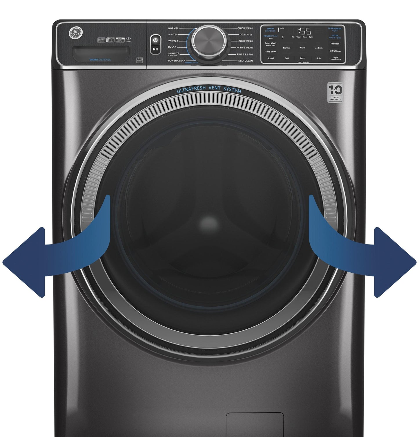 GE® ENERGY STAR® 5.0 cu. ft. Capacity Smart Front Load Steam Washer with SmartDispense™ UltraFresh Vent System with OdorBlock™ and Sanitize   Allergen