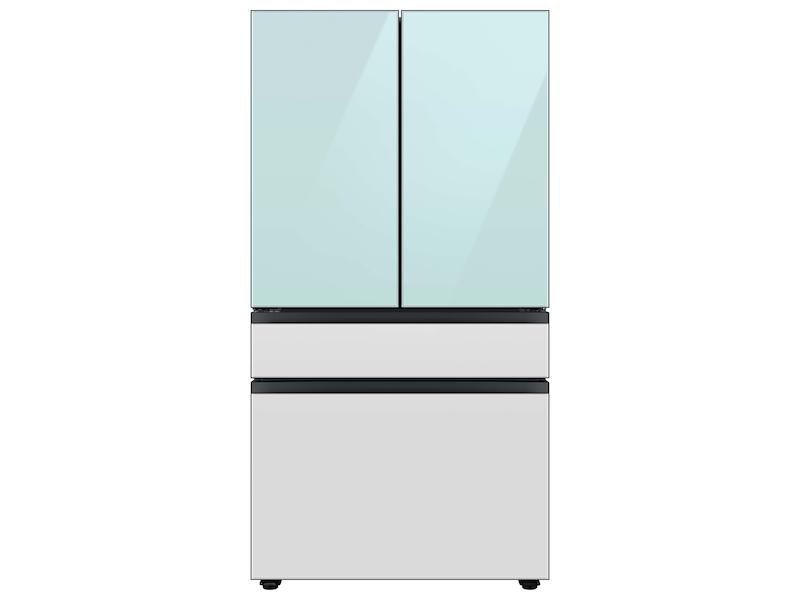Samsung Bespoke 4-Door French Door Refrigerator (23 cu. ft.) with Beverage Center™ in Morning Blue Glass Top Panels and White Glass Middle and Bottom Panels