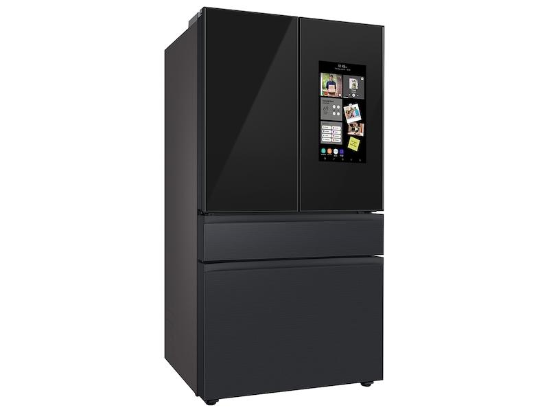 Bespoke 4-Door French Door Refrigerator (29 cu. ft.) - with Top Left and Family Hub™ Panel in Charcoal Glass - and Matte Black Steel Middle and Bottom Door Panels