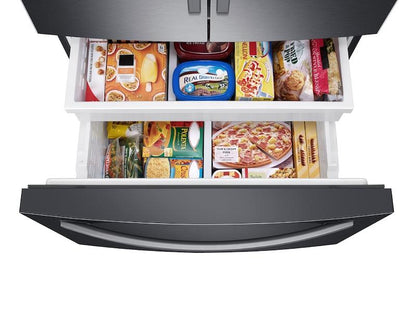 SAMSUNG 26.5 cu. ft. Large Capacity 3-Door French Door Refrigerator with Family Hub(TM) and External Water & Ice Dispenser in Black Stainless Steel