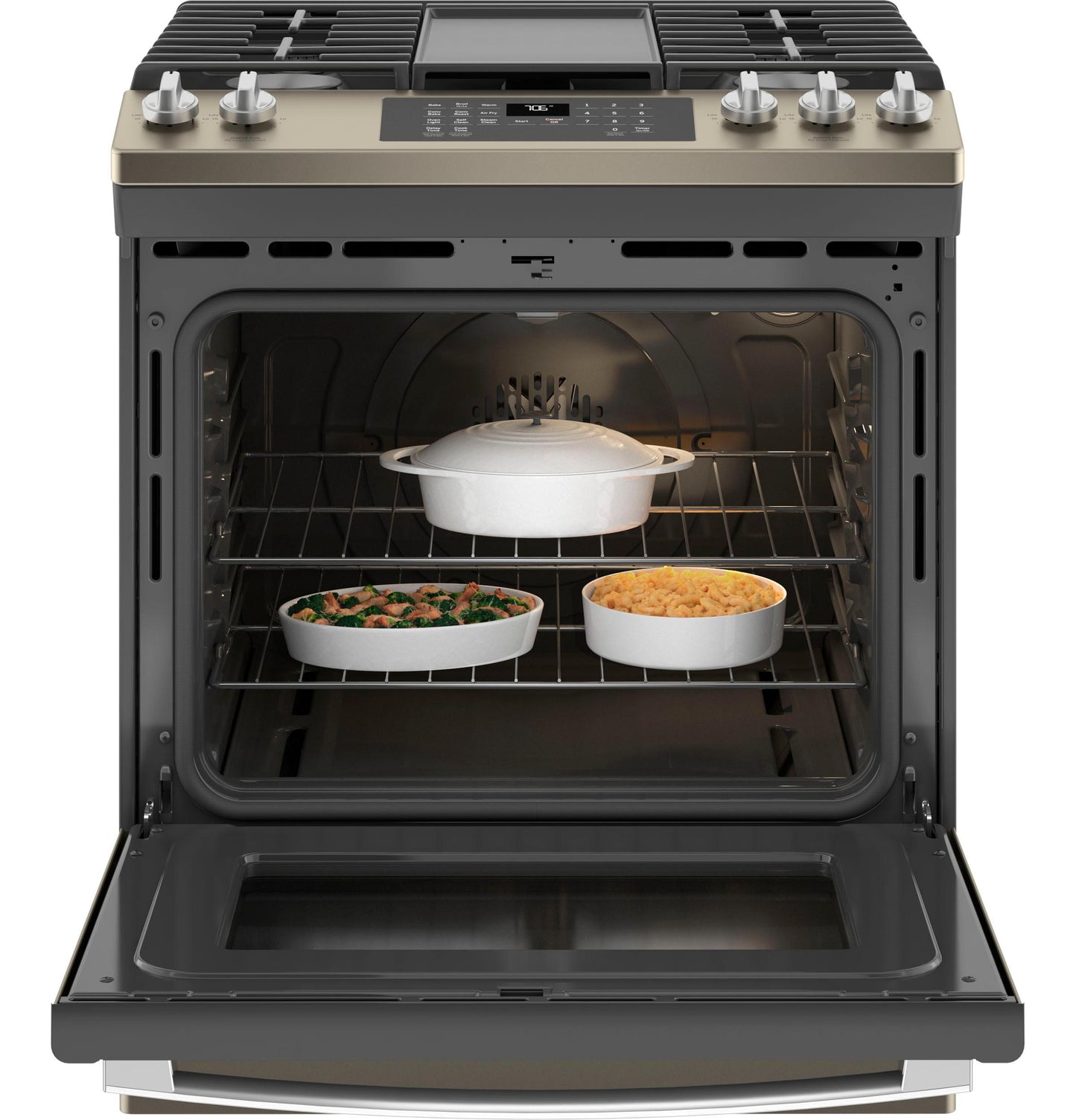 JGS760EPES GE® 30" Slide-In Front-Control Convection Gas Range with No Preheat Air Fry