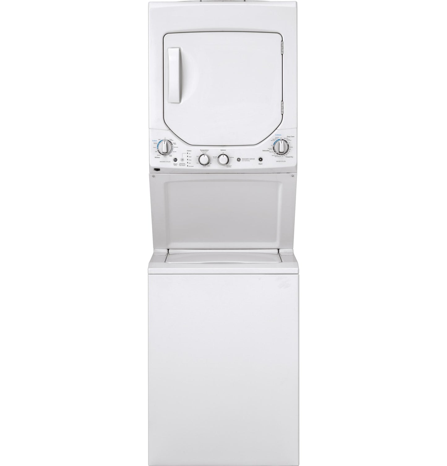 GUD24GSSMWW GE Unitized Spacemaker® 2.3 cu. ft. Capacity Washer with Stainless Steel Basket and 4.4 cu. ft. Capacity Gas Dryer