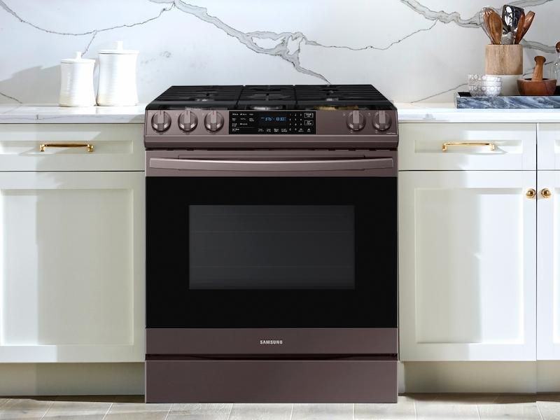 Samsung 6.0 cu ft. Smart Slide-in Gas Range with Air Fry in Tuscan Stainless Steel