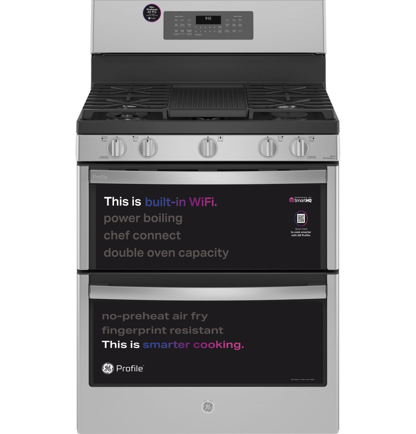 PGB965YPFS GE Profile™ 30" Free-Standing Gas Double Oven Convection Fingerprint Resistant Range with No Preheat Air Fry