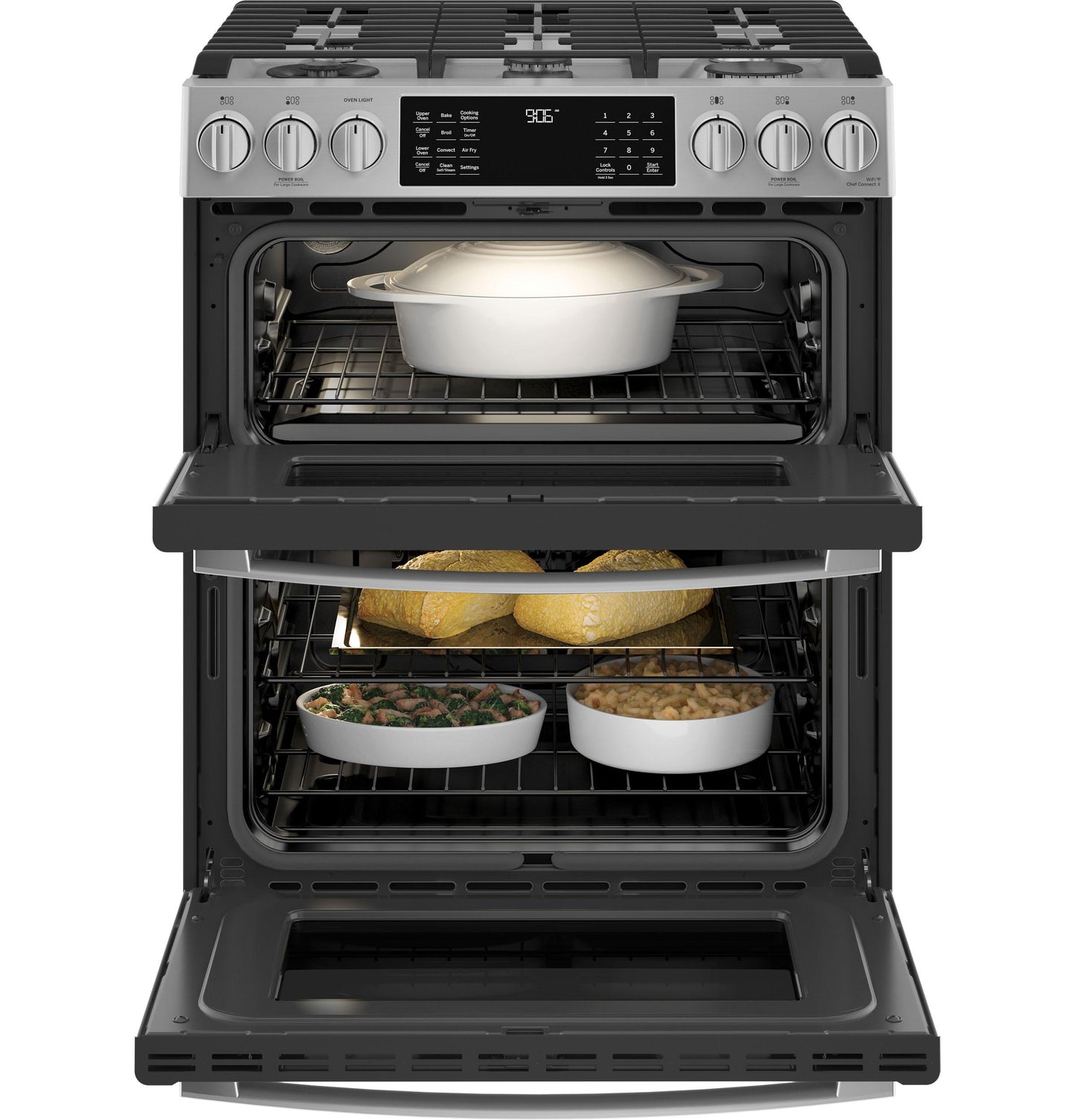 PGS960YPFS GE Profile™ 30" Smart Slide-In Front-Control Gas Double Oven Convection Fingerprint Resistant Range