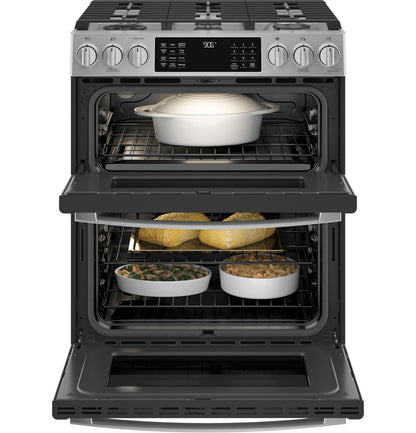PGS960YPFS GE Profile™ 30" Smart Slide-In Front-Control Gas Double Oven Convection Fingerprint Resistant Range