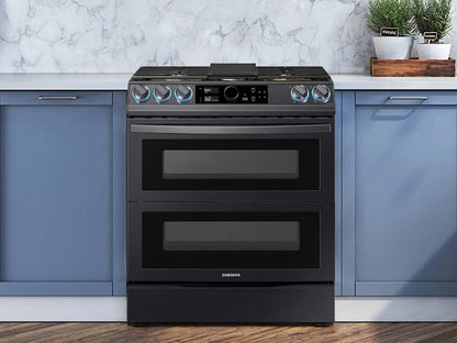 Samsung 6.3 cu. ft. Flex Duo™ Front Control Slide-in Dual Fuel Range with Smart Dial, Air Fry, and Wi-Fi in Black Stainless Steel