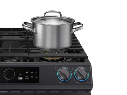 Samsung 6.3 cu. ft. Flex Duo™ Front Control Slide-in Dual Fuel Range with Smart Dial, Air Fry, and Wi-Fi in Black Stainless Steel