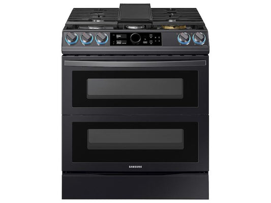 Samsung 6.3 cu. ft. Flex Duo™ Front Control Slide-in Dual Fuel Range with Smart Dial, Air Fry, and Wi-Fi in Black Stainless Steel
