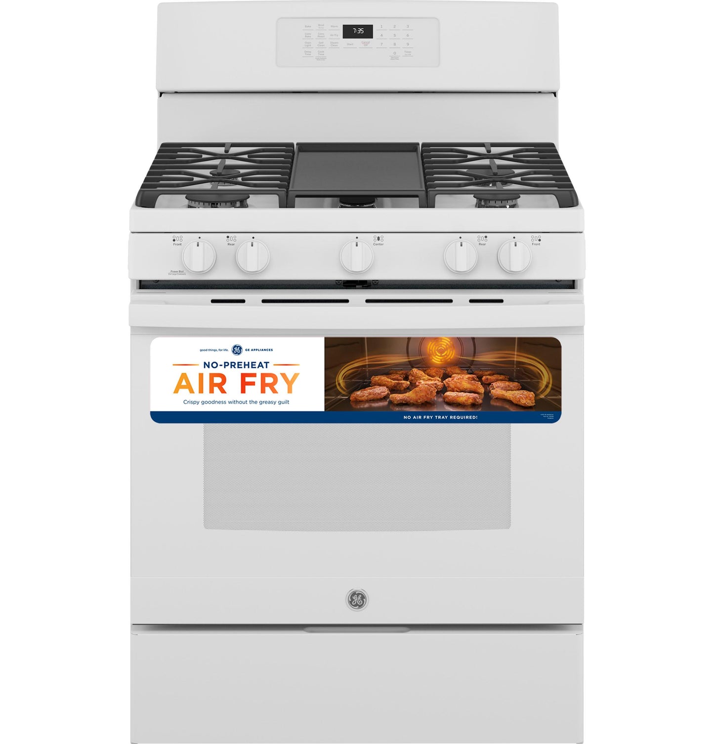 JGB735DPWW GE® 30" Free-Standing Gas Convection Range with No Preheat Air Fry