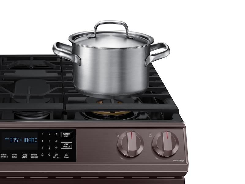 Samsung 6.0 cu ft. Smart Slide-in Gas Range with Air Fry in Tuscan Stainless Steel