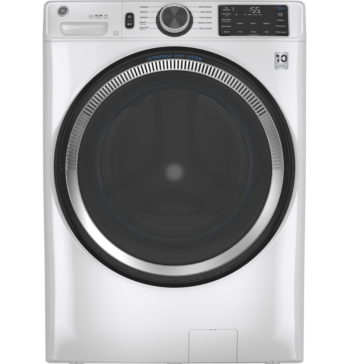 GFW550SSNWW GE® ENERGY STAR 4.8 cu. ft. Capacity Smart Front Load ® Washer with UltraFresh Vent System with OdorBlock™ and Sanitize w/Oxi
