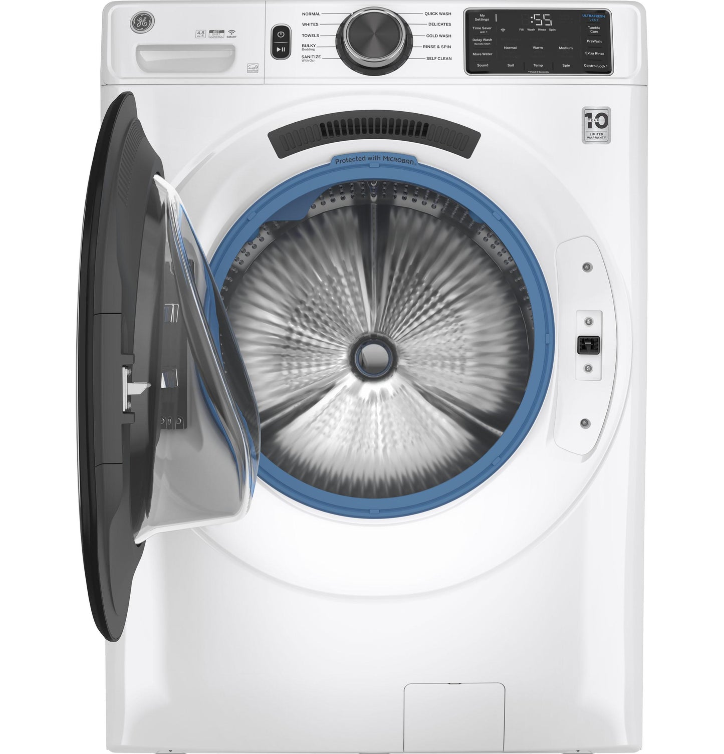 GFW550SSNWW GE® ENERGY STAR 4.8 cu. ft. Capacity Smart Front Load ® Washer with UltraFresh Vent System with OdorBlock™ and Sanitize w/Oxi