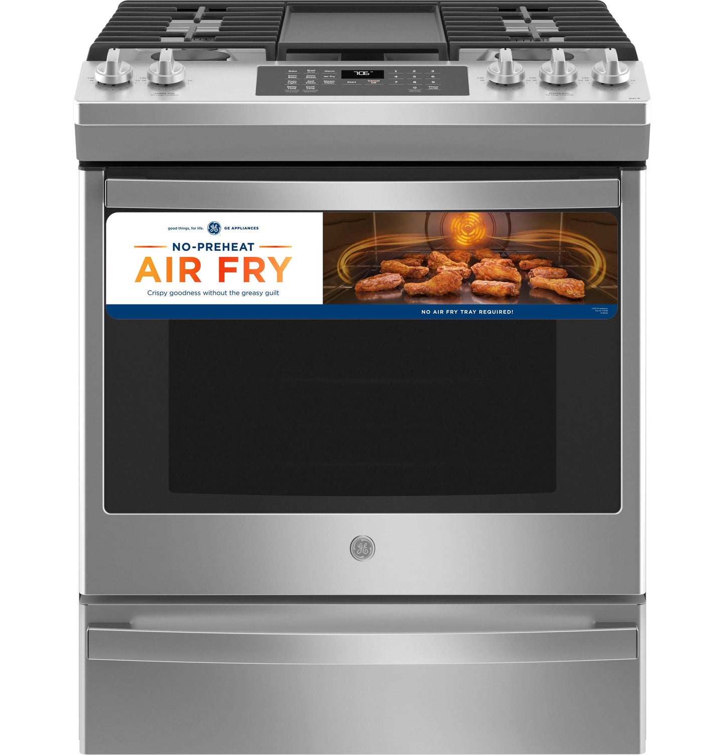 JGS760SPSS GE® 30" Slide-In Front-Control Convection Gas Range with No Preheat Air Fry