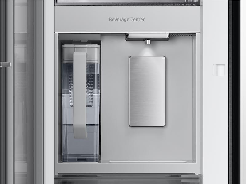 Bespoke 3-Door French Door Refrigerator (30 cu. ft.) - with Top Left and Family Hub™ Panel in White Glass - and Matte Grey Glass Bottom Door Panel