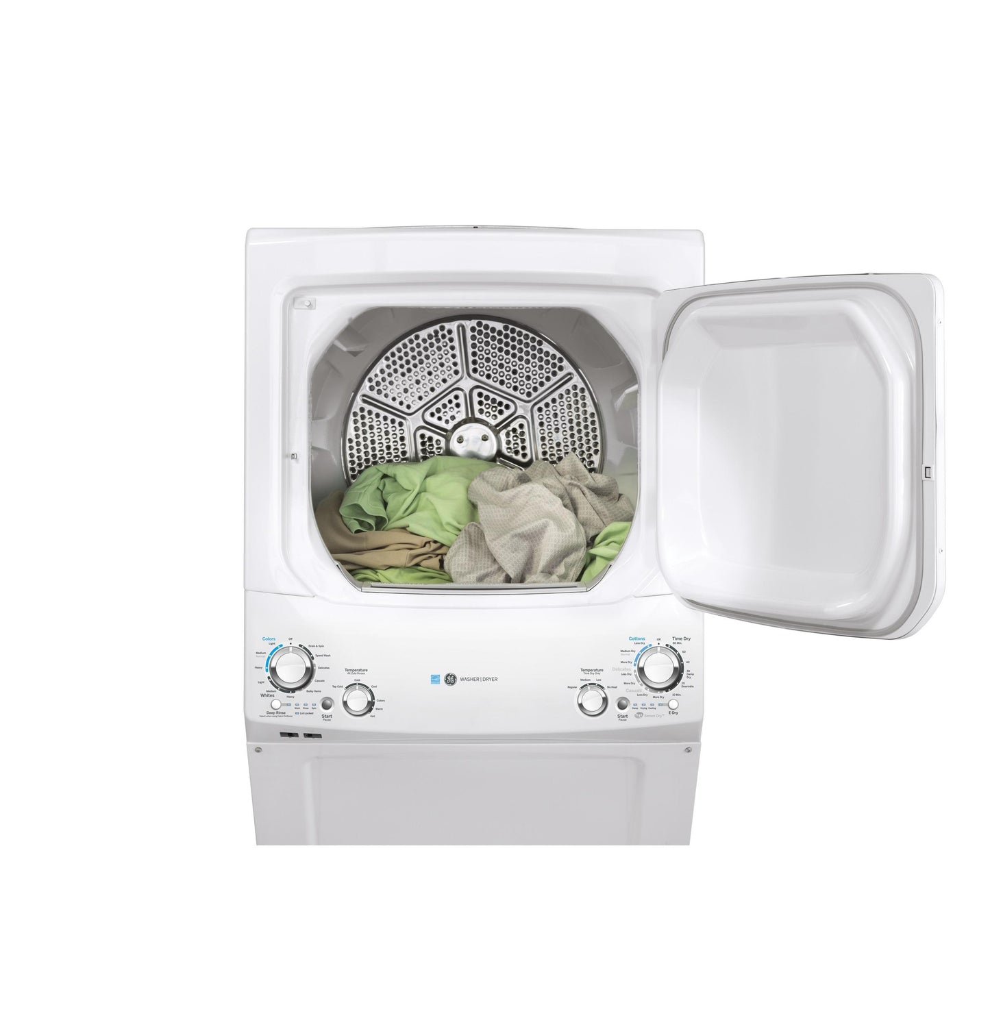 GUD27GESNWW GE Unitized Spacemaker® ENERGY STAR® 3.9 cu. ft. Capacity Washer with Stainless Steel Basket and 5.9 cu. ft. Capacity Gas Dryer