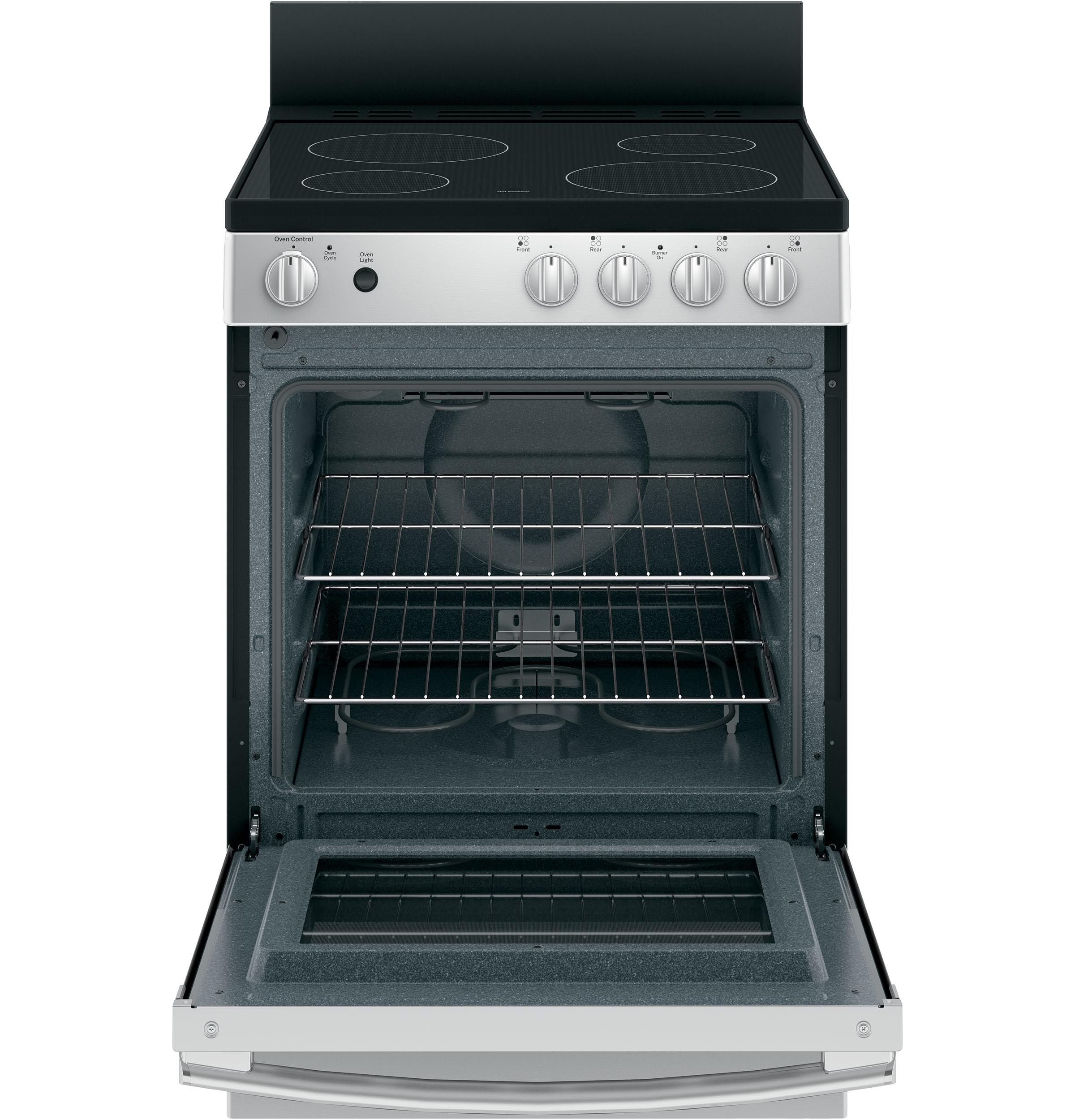 GE® 24" Free-Standing/Slide-in Front Control Range with Steam Clean and Large Window