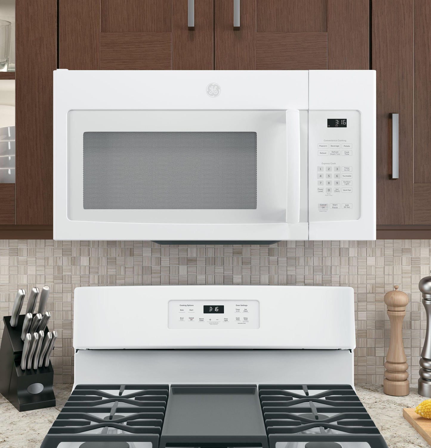 JNM3163DJWW GE® 1.6 Cu. Ft. Over-the-Range Microwave Oven with Recirculating Venting