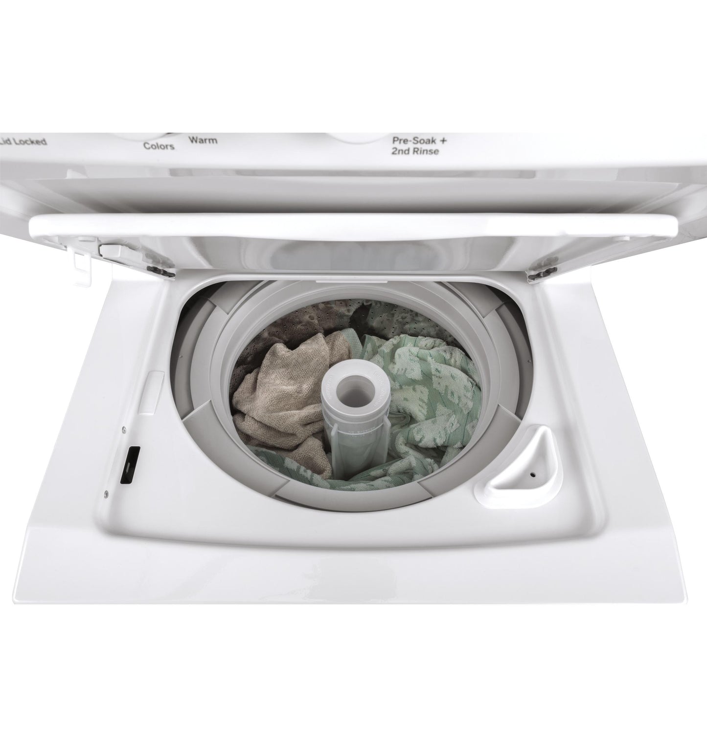 GUD24GSSMWW GE Unitized Spacemaker® 2.3 cu. ft. Capacity Washer with Stainless Steel Basket and 4.4 cu. ft. Capacity Gas Dryer