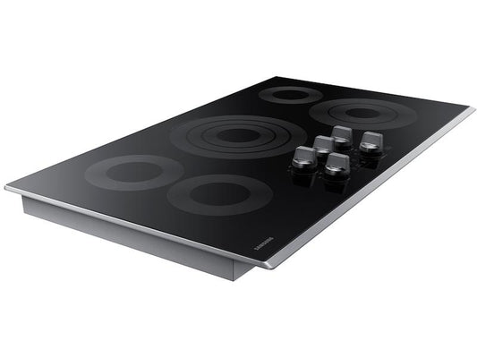 Samsung NZ36K6430RS 36" Smart Electric Cooktop in Stainless Steel.