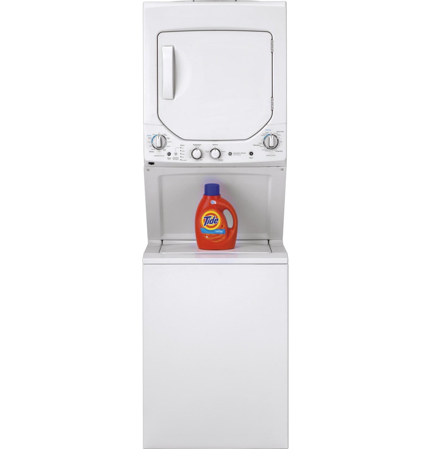 GUD24GSSMWW GE Unitized Spacemaker® 2.3 cu. ft. Capacity Washer with Stainless Steel Basket and 4.4 cu. ft. Capacity Gas Dryer