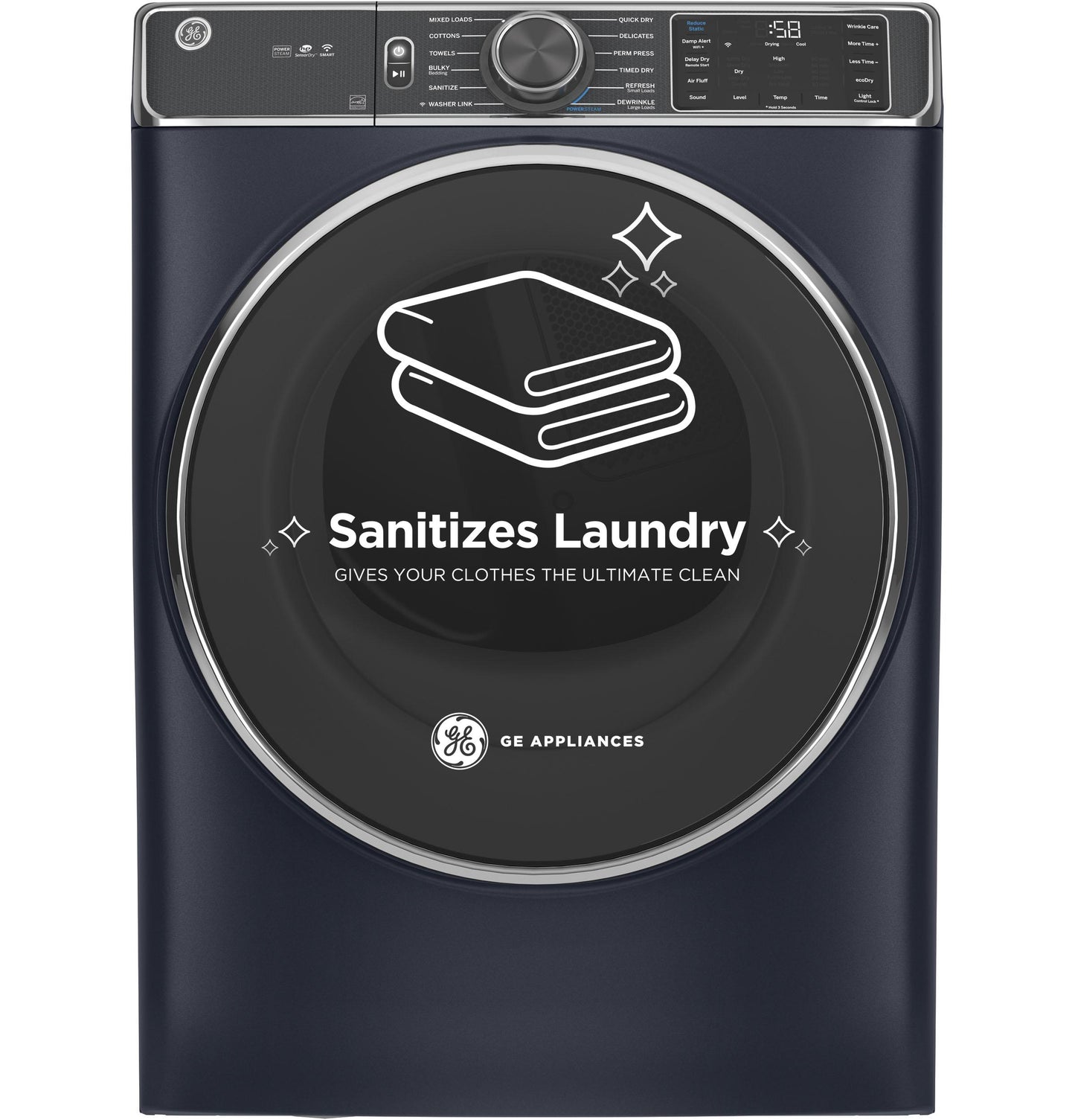 GE® ENERGY STAR® 7.8 cu. ft. Capacity Smart Front Load Electric Dryer with Steam and Sanitize Cycle