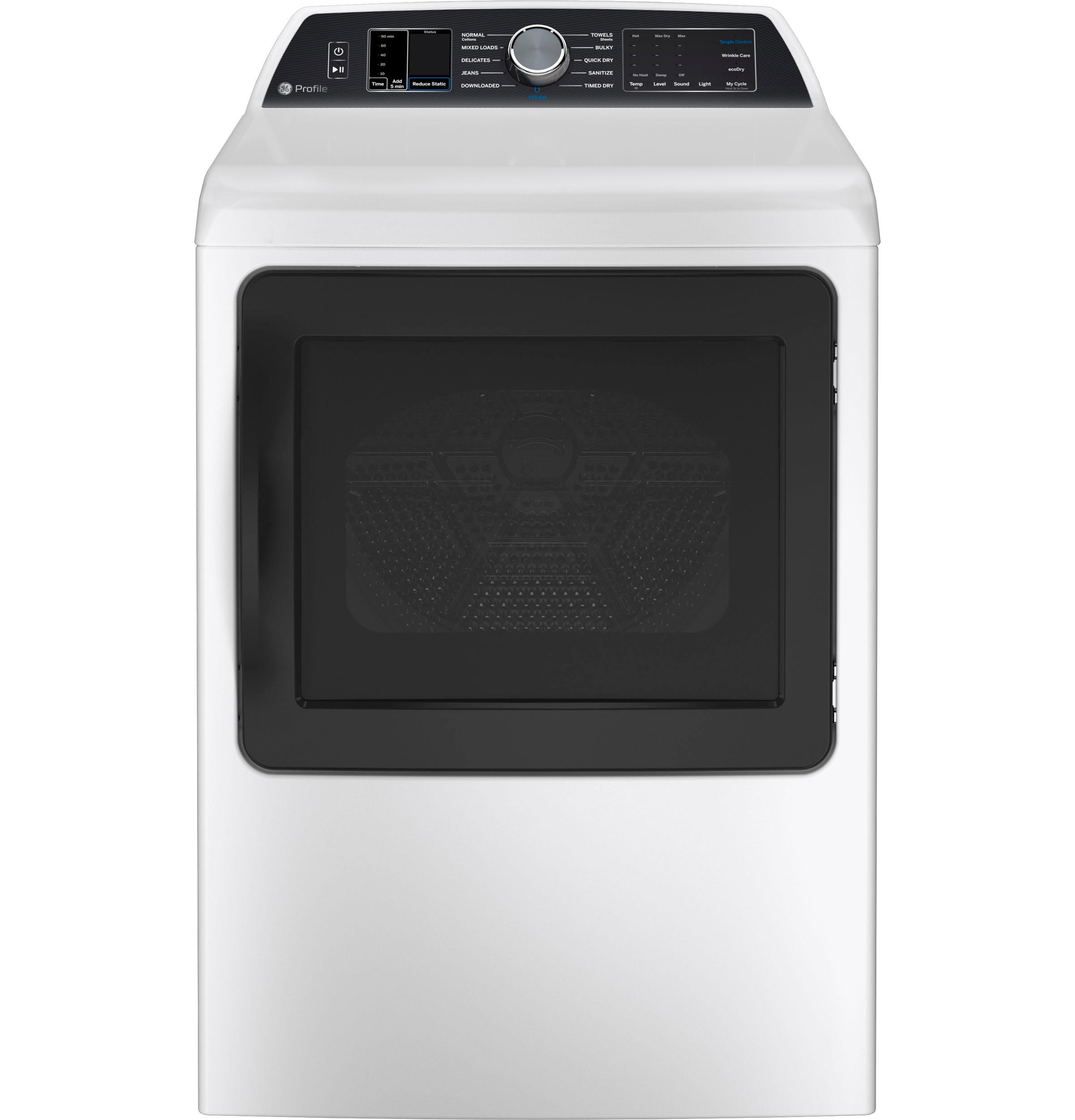 PTD70EBSTWS GE Profile™ ENERGY STAR® 7.4 cu. ft. Capacity Smart aluminized alloy drum Electric Dryer with Sanitize Cycle and Sensor Dry