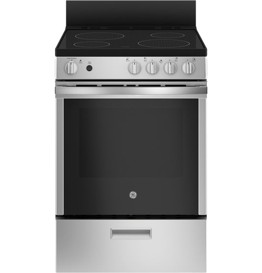 JAS640RMSS GE® ENERGY STAR® 24" Free-Standing/Slide-in Front Control Range with Steam Clean and Large Window