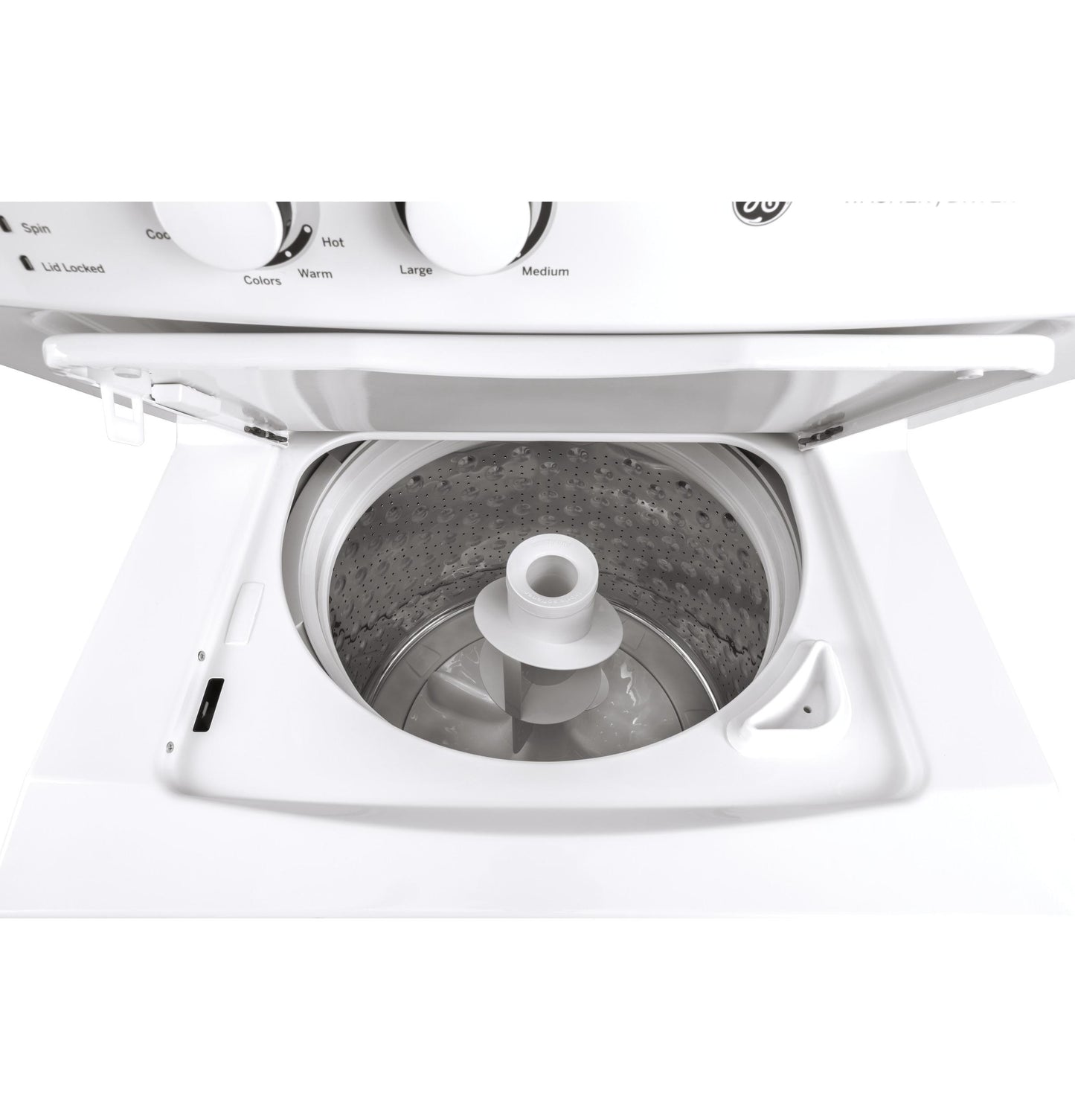 GUV27ESSMWW GE Unitized Spacemaker® 3.8 cu. ft. Capacity Washer with Stainless Steel Basket and 5.9 cu. ft. Capacity Long Vent Electric Dryer