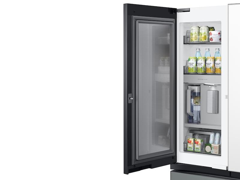 Bespoke 3-Door French Door Refrigerator (30 cu. ft.) - with Top Left and Family Hub™ Panel in White Glass - and Matte Grey Glass Bottom Door Panel