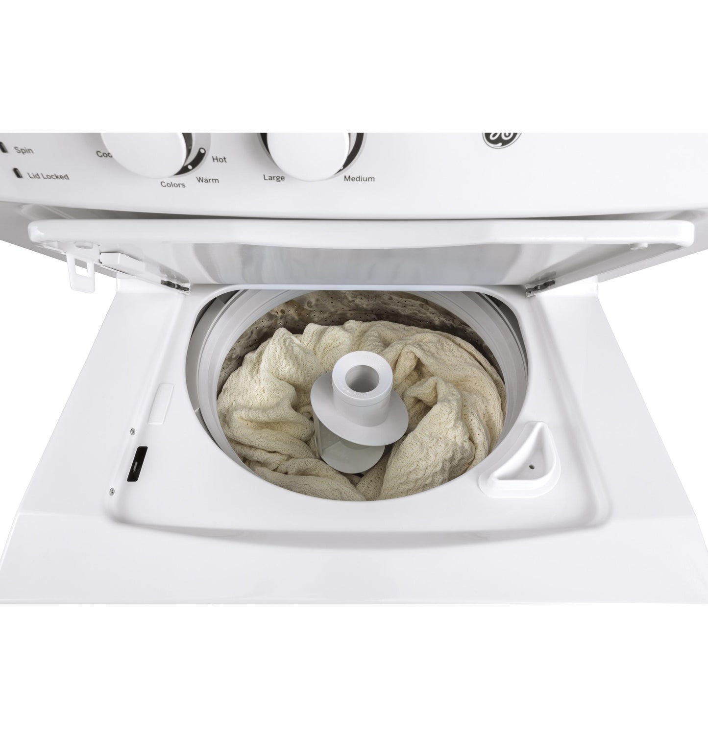 GUV27ESSMWW GE Unitized Spacemaker® 3.8 cu. ft. Capacity Washer with Stainless Steel Basket and 5.9 cu. ft. Capacity Long Vent Electric Dryer