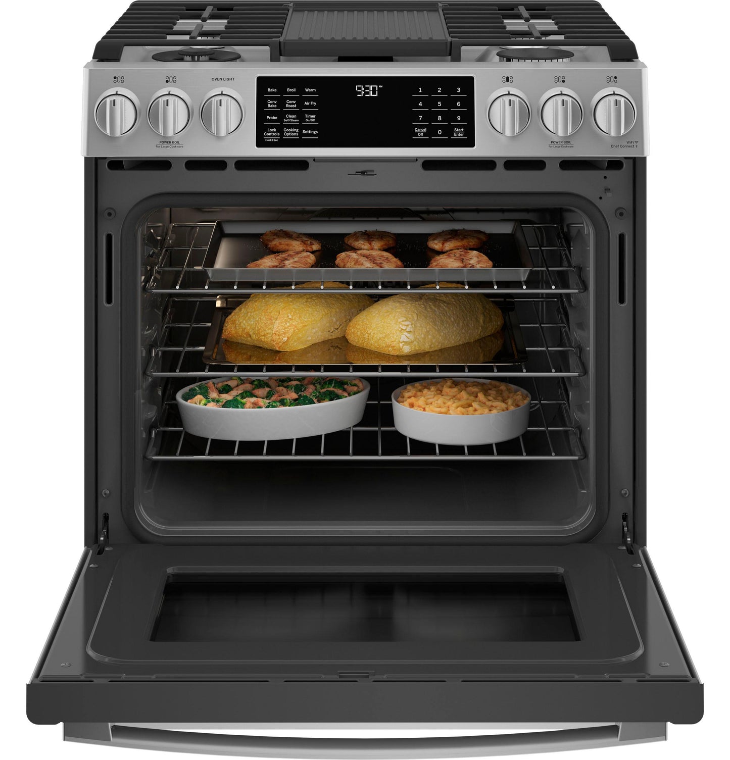 P2S930YPFS GE Profile™ 30" Smart Dual Fuel Slide-In Front-Control Fingerprint Resistant Range
