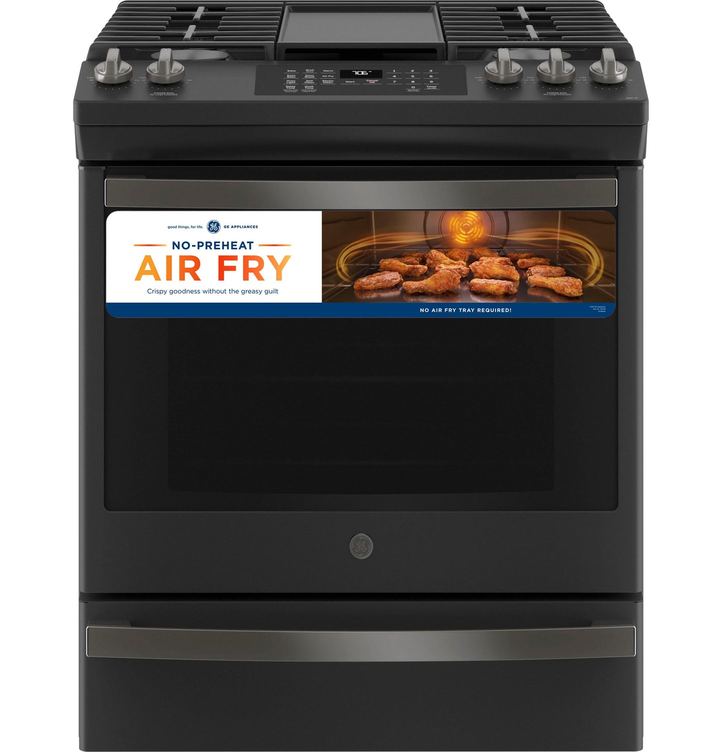 GE® 30" Slide-In Front-Control Convection Gas Range with No Preheat Air Fry