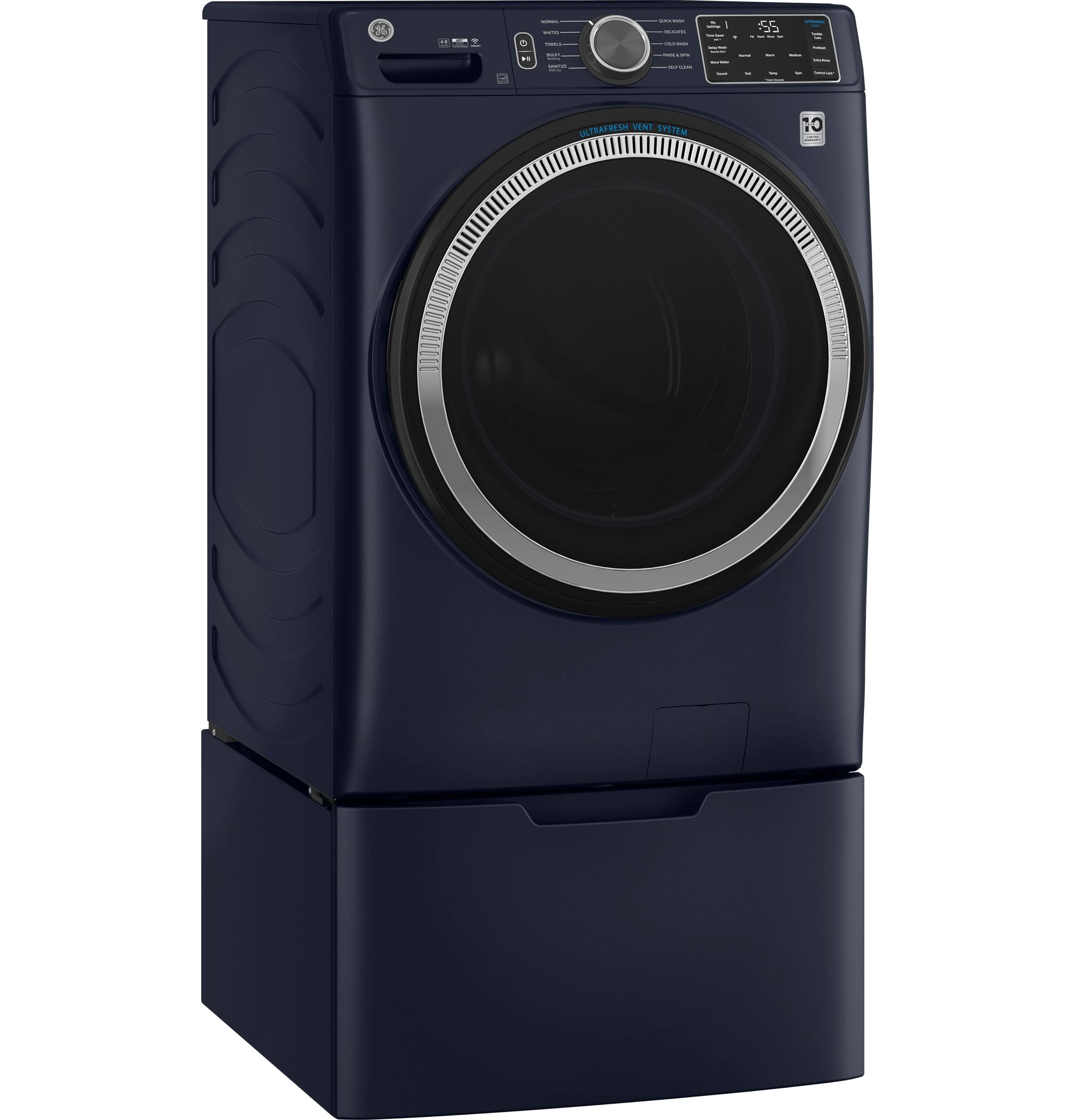 GE GFW550SSNWW 28 Inch Smart Front Load Washer with 4.8 cu. ft. Capacity,  10 Cycles, UltraFresh Vent System With OdorBlock™, Microban® Antimicrobial  Technology, 1300 RPM, Sanitize with Oxi, Time Saver Option, Sanitize