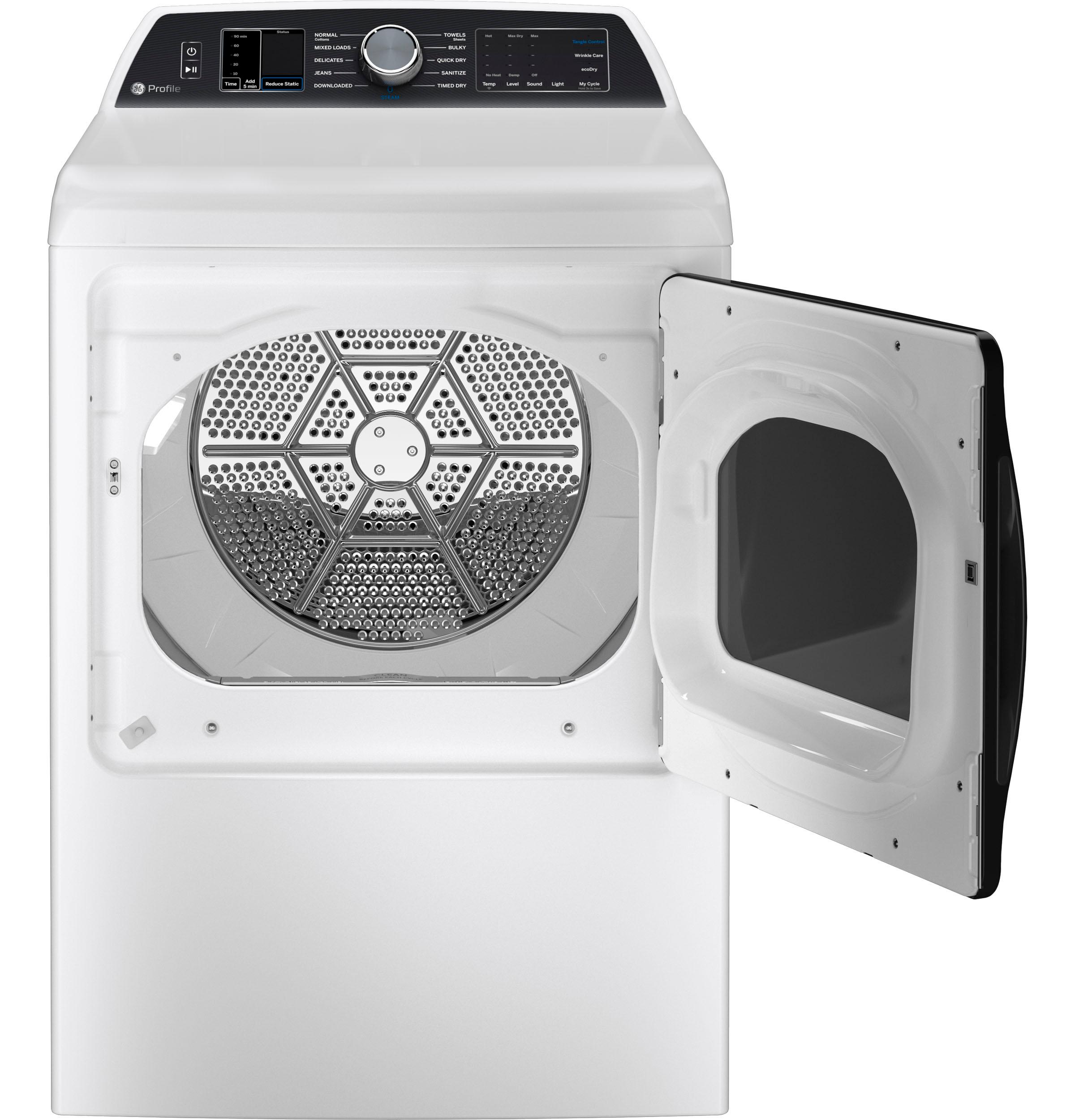 PTD70EBSTWS GE Profile™ ENERGY STAR® 7.4 cu. ft. Capacity Smart aluminized alloy drum Electric Dryer with Sanitize Cycle and Sensor Dry