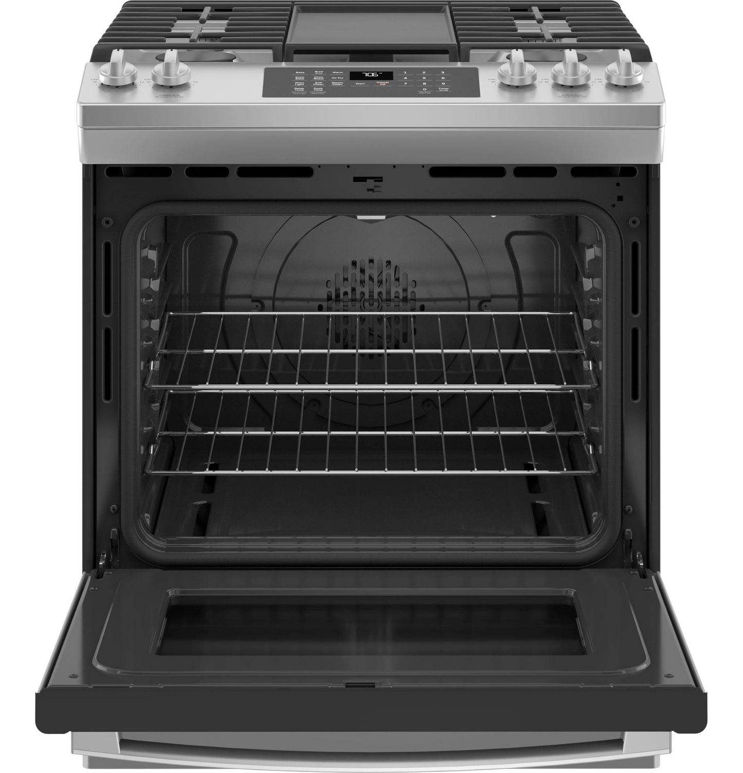 JGS760SPSS GE® 30" Slide-In Front-Control Convection Gas Range with No Preheat Air Fry