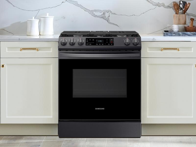 Samsung 6.0 cu. ft. Smart Slide-in Gas Range in Black Stainless Steel