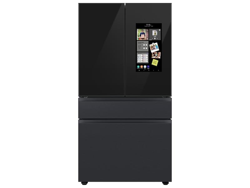 Bespoke 4-Door French Door Refrigerator (29 cu. ft.) - with Top Left and Family Hub™ Panel in Charcoal Glass - and Matte Black Steel Middle and Bottom Door Panels