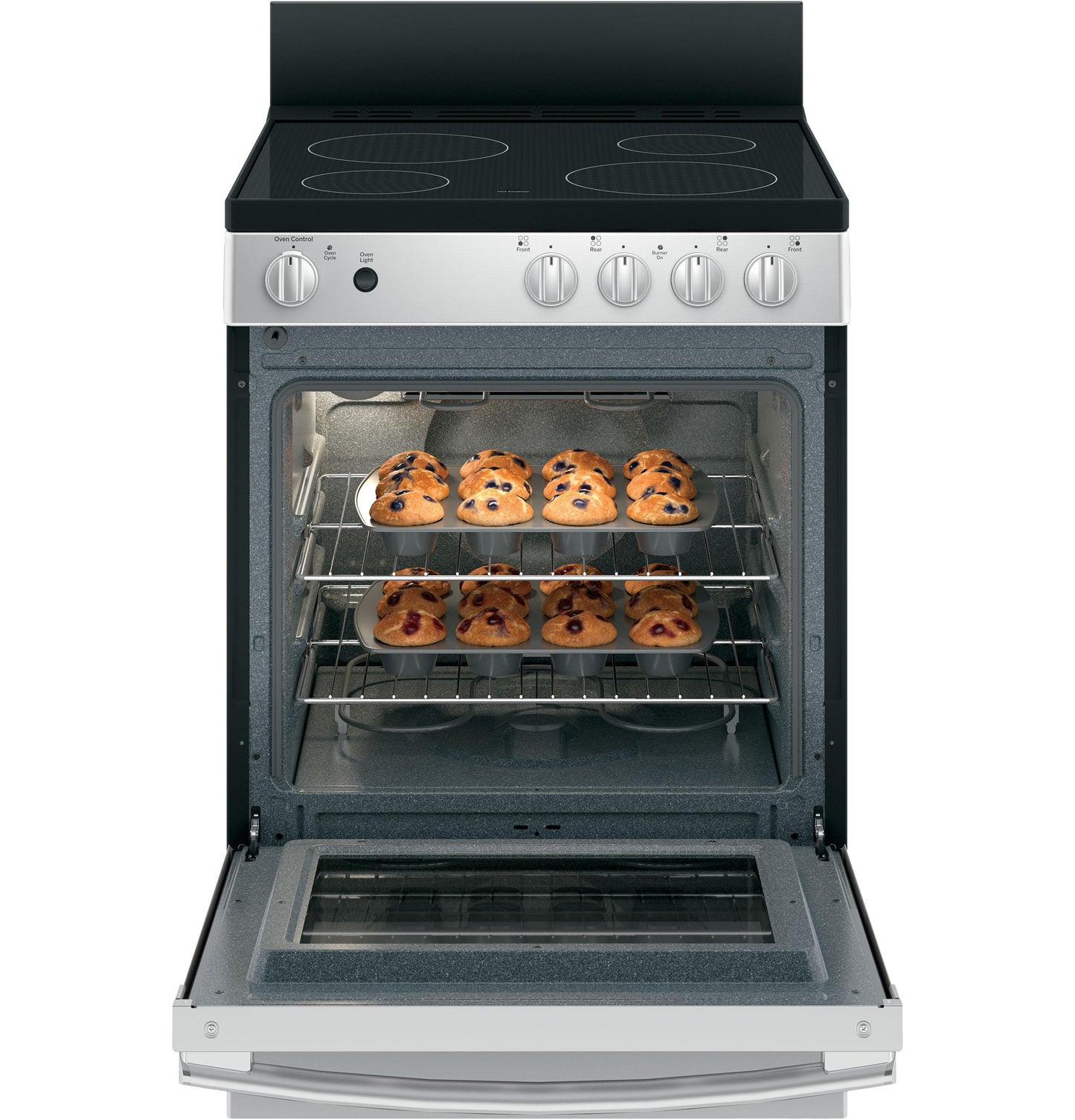 JAS640RMSS GE® ENERGY STAR® 24" Free-Standing/Slide-in Front Control Range with Steam Clean and Large Window